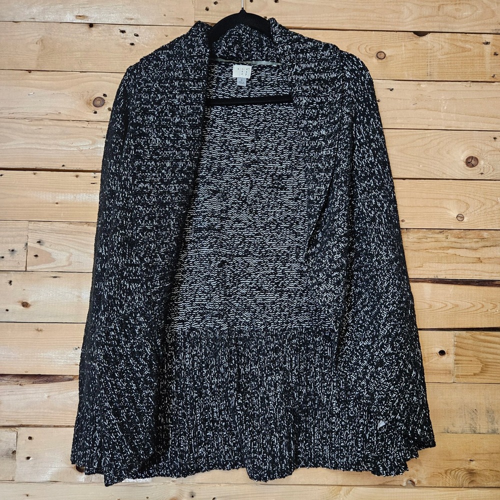 A New Day Womens Black White Marled Open Front Shawl Collar Cardigan Sweater S